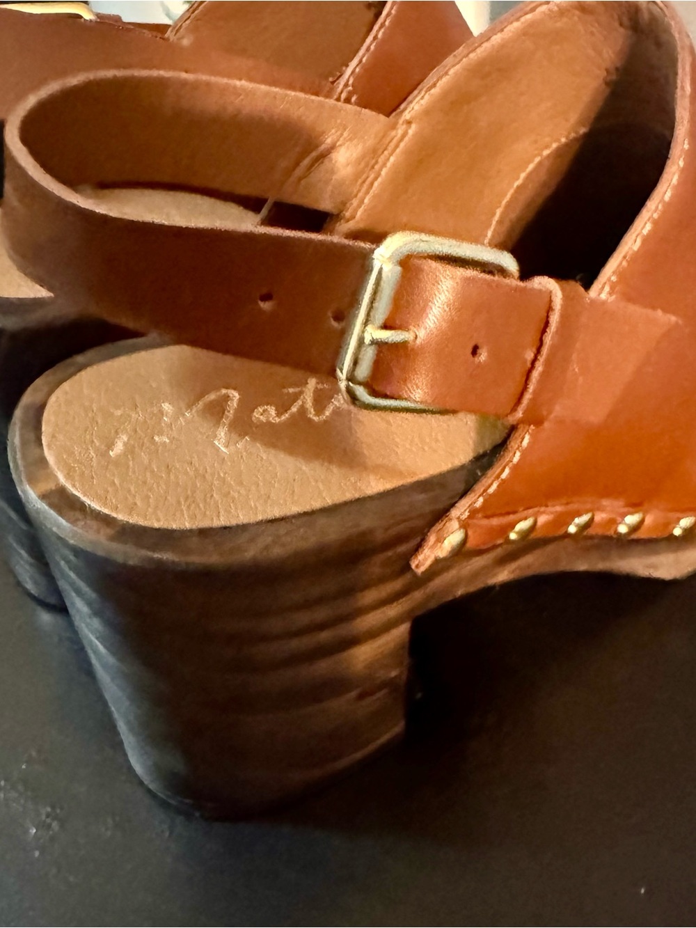 Anthro Matisse Liberty Womens Clog Heels Chunky Mule Platform Brown Leather 7 - Picture 5 of 10